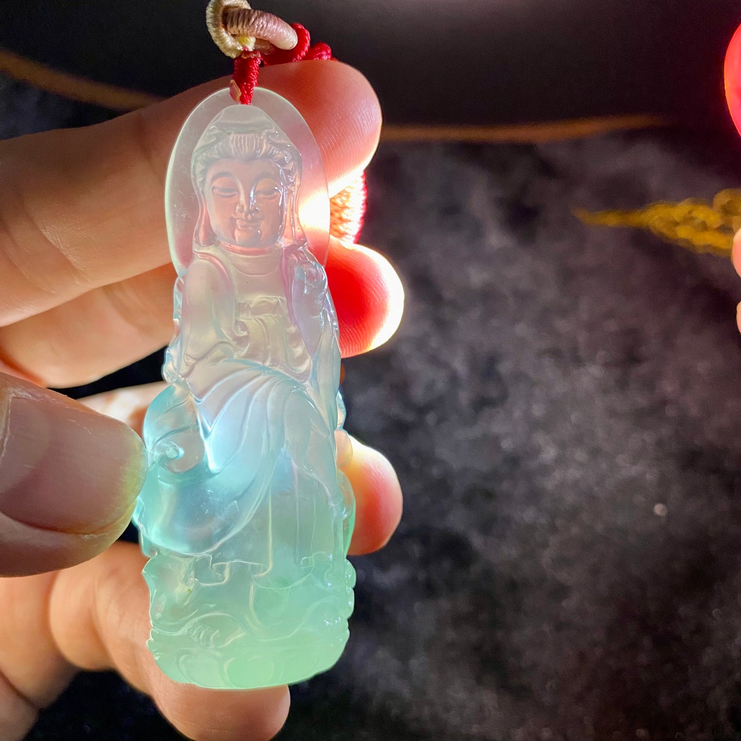 Natural Type A Jadeite | Finished Guanyin Pendant | 38g | 68×25×13mm