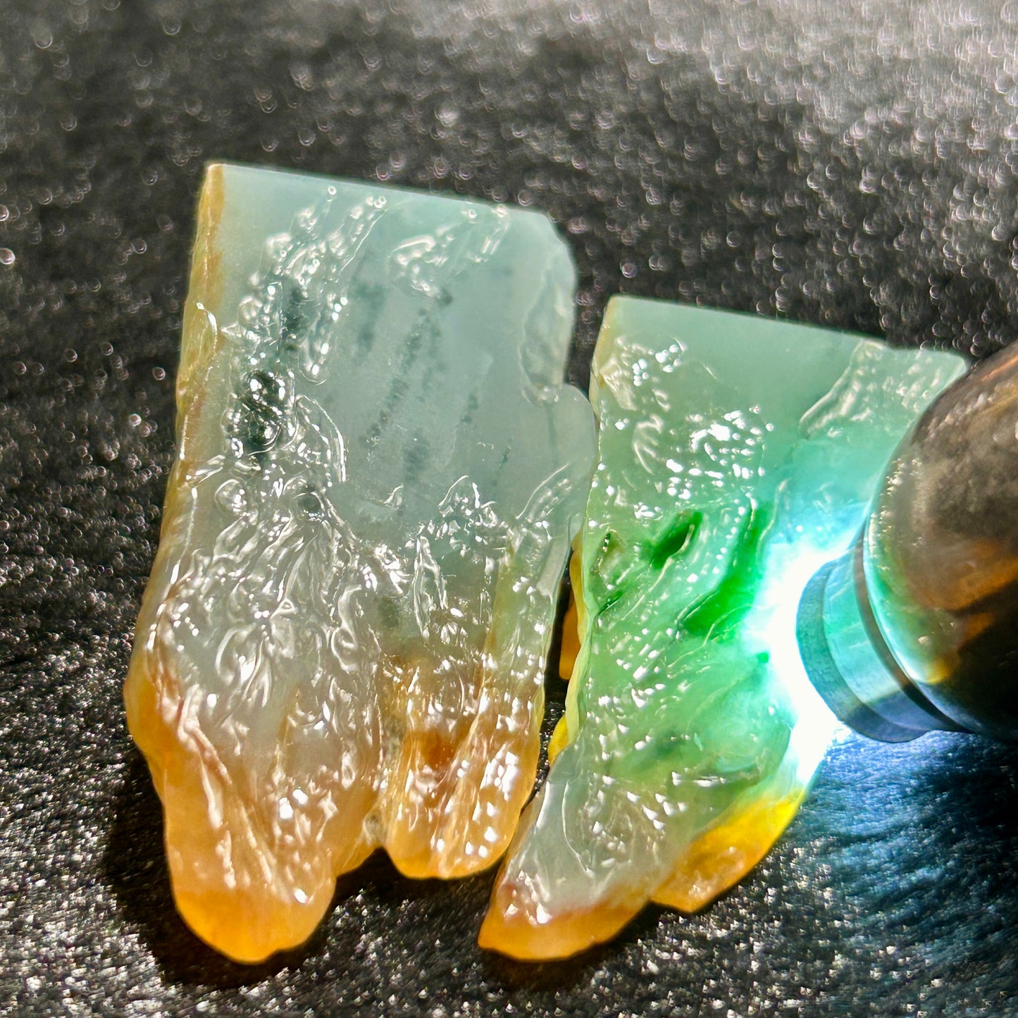 Natural Type A Jadeite | Water Stone Ice Floating Jadeite Slab (Two Pieces) | 57g & 29g | 67×27×21mm & 58×24×17mm