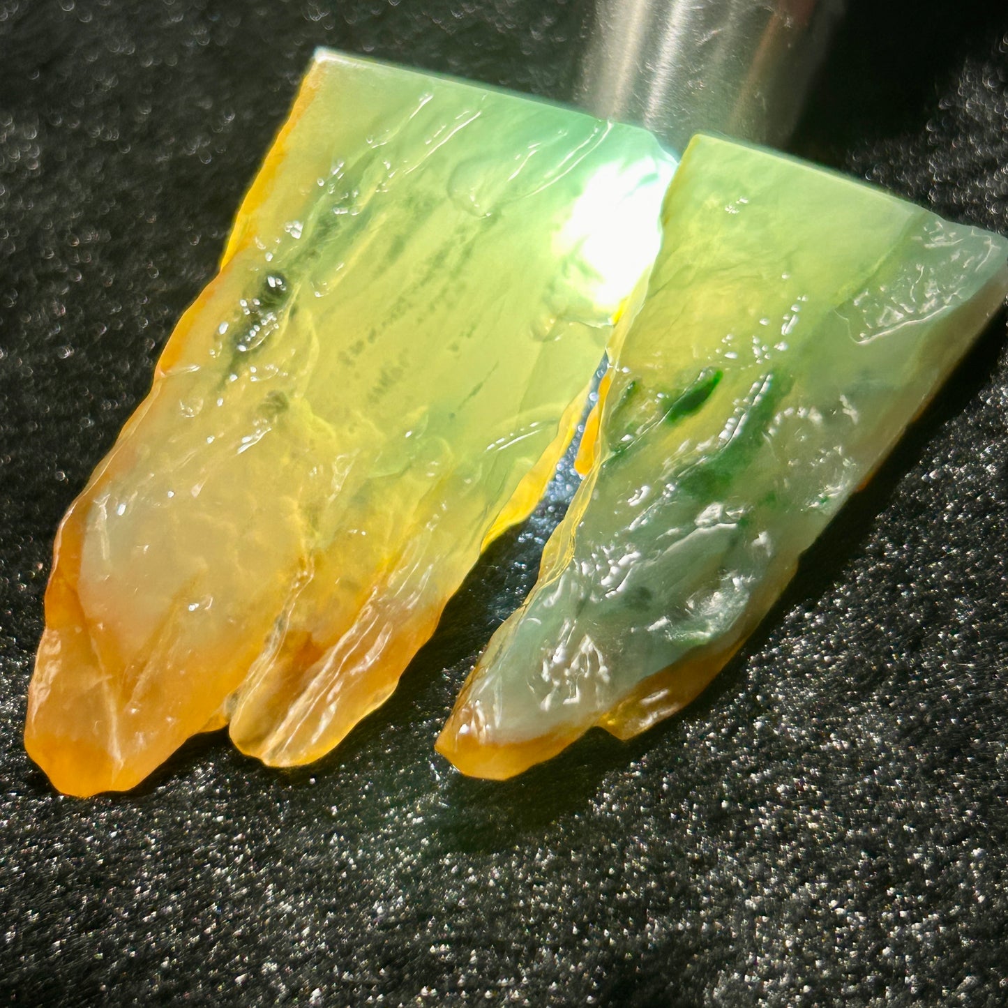 Natural Type A Jadeite | Water Stone Ice Floating Jadeite Slab (Two Pieces) | 57g & 29g | 67×27×21mm & 58×24×17mm