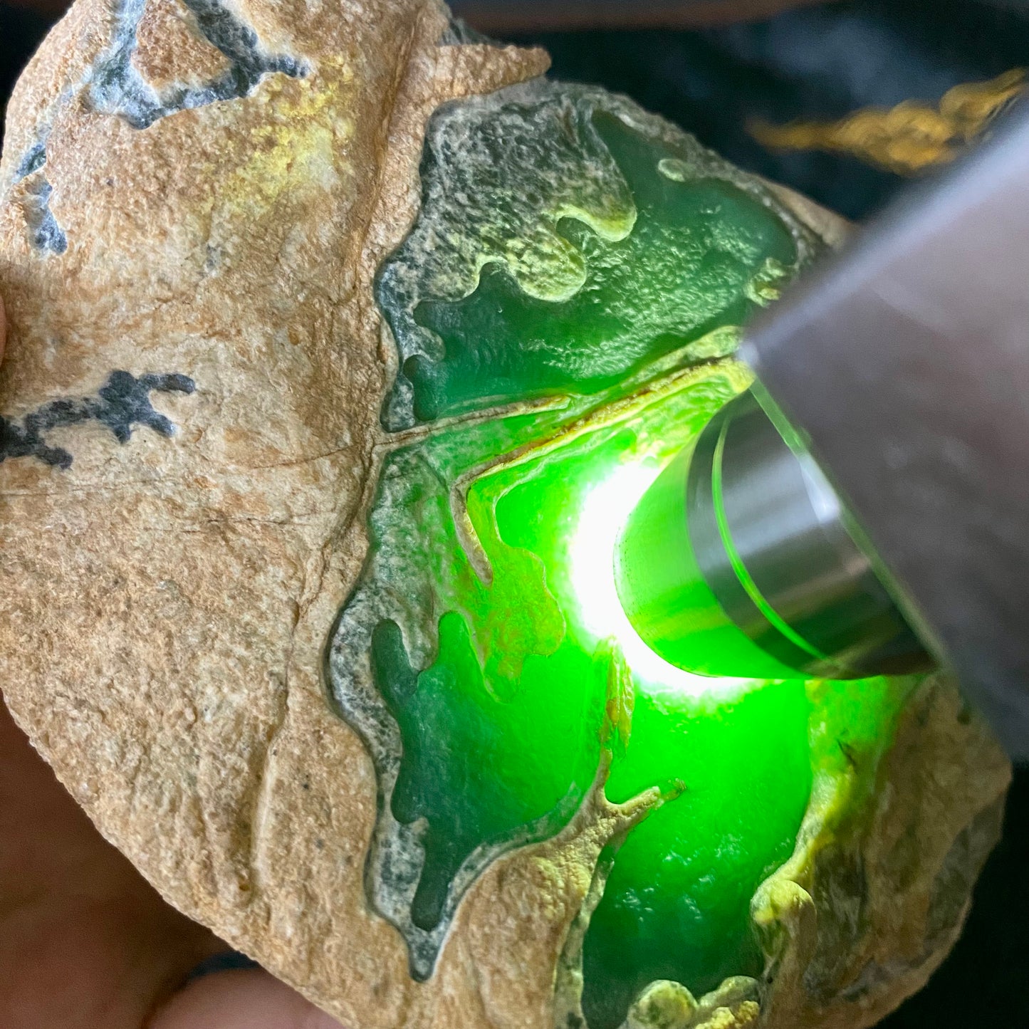 Natural Type A Jadeite | Yellow-Green Da Ma Kan Windowed Material | 841g | 124×83×54mm