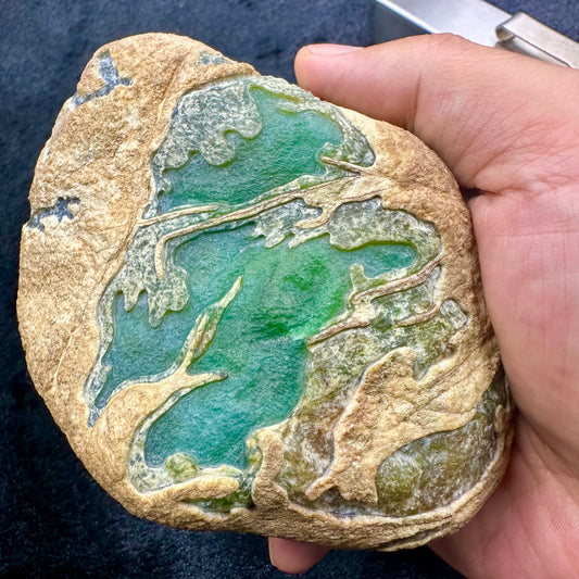 Natural Type A Jadeite | Yellow-Green Da Ma Kan Windowed Material | 841g | 124×83×54mm