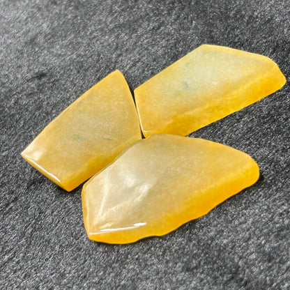 Natural Type A Jadeite | Full Yellow Ice Floating Jadeite Slab (Three Pieces) | 28g & 22g & 22g | 52×33×8mm & 49×27×7mm & 44×27×9mm