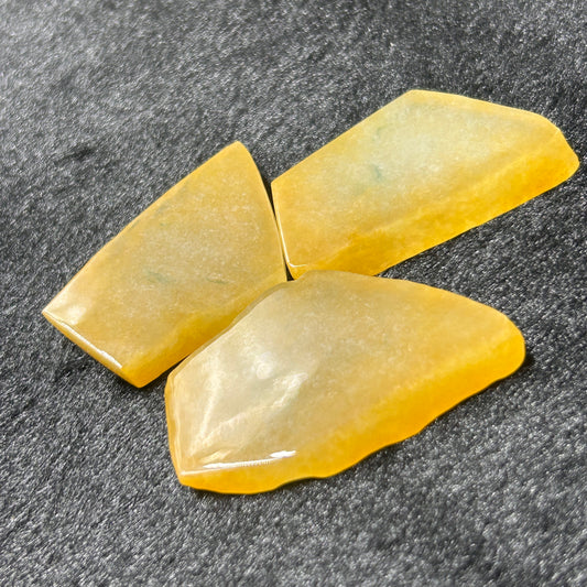 Natural Type A Jadeite | Full Yellow Ice Floating Jadeite Slab (Three Pieces) | 28g & 22g & 22g | 52×33×8mm & 49×27×7mm & 44×27×9mm