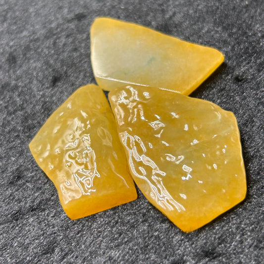 Natural Type A Jadeite | Full Yellow Ice Floating Jadeite Slab (Three Pieces) | 28g & 22g & 22g | 52×33×8mm & 49×27×7mm & 44×27×9mm