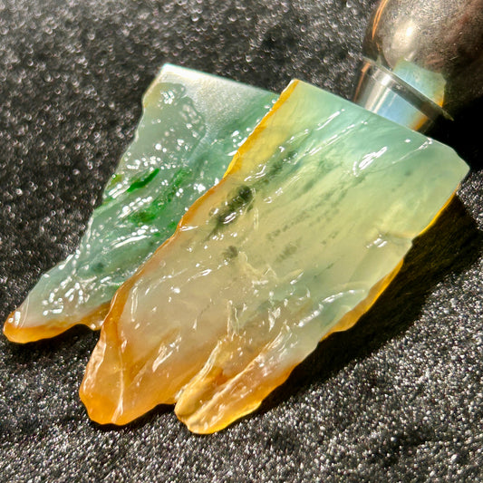 Natural Type A Jadeite | Water Stone Ice Floating Jadeite Slab (Two Pieces) | 57g & 29g | 67×27×21mm & 58×24×17mm