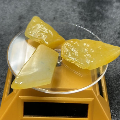 Natural Type A Jadeite | Full Yellow Ice Floating Jadeite Slab (Three Pieces) | 28g & 22g & 22g | 52×33×8mm & 49×27×7mm & 44×27×9mm