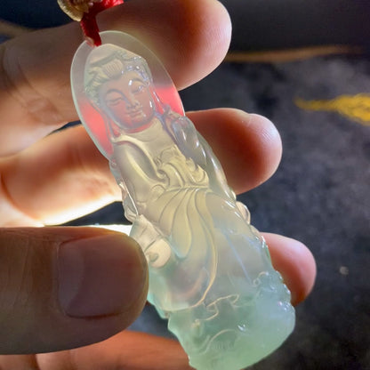 Natural Type A Jadeite | Finished Guanyin Pendant | 38g | 68×25×13mm