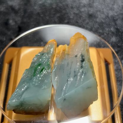 Natural Type A Jadeite | Water Stone Ice Floating Jadeite Slab (Two Pieces) | 57g & 29g | 67×27×21mm & 58×24×17mm