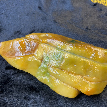 Natural Type A Jadeite | Da Ma Kan Yellow with Green Jadeite (Two Sliced Pieces) | Slightly Transparent | 1107g & 278g | 210mm × 70mm × 57mm & 150mm × 59mm × 20mm